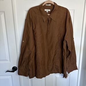 Visitor LINEN COTTON BROWN TUNIC Size XXL New Embroidery